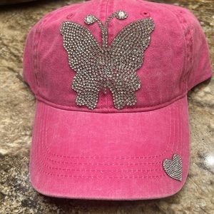 Rhinestone butterfly pink baseball hat cap